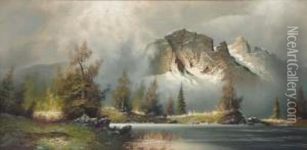 Gebirgssee Mit Schneebedeckten Bergen Im Hintergrund Oil Painting - Reginald Augustus Wymer