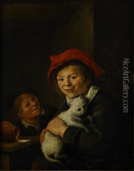 Boy And Cat Oil Painting - Jan Miense Molenaer