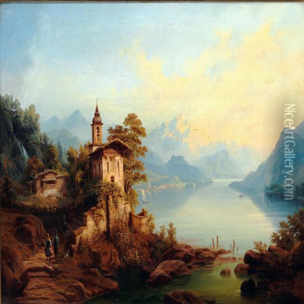 Evening At Lake Como Oil Painting - Heinrich Jaeckel