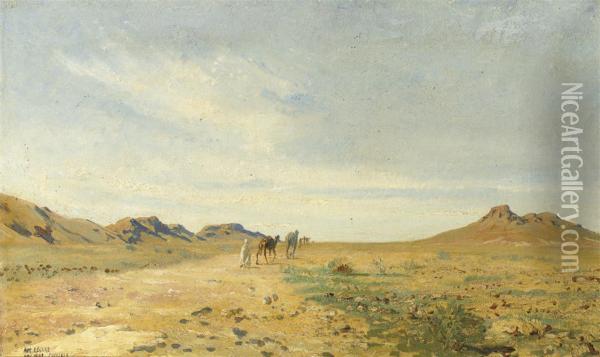 A Traveller In The Desert Of Chellala, Algeria Oil Painting - August Le Gras