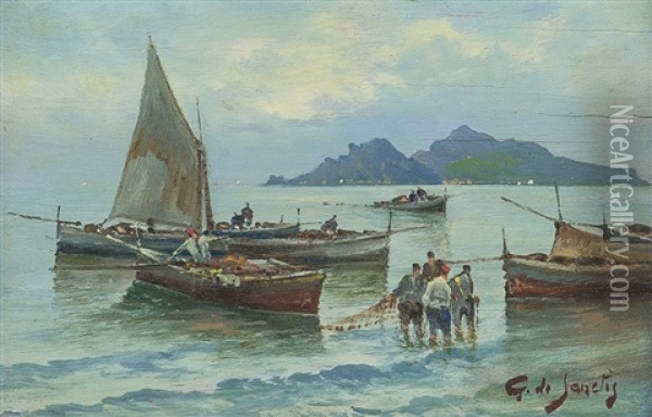 Barche E Pescatori Oil Painting - Giuseppe De Sanctis