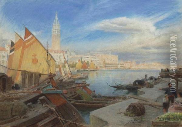 Venice, Before The Fall Of The Campanile Oil Painting - Albert Goodwin