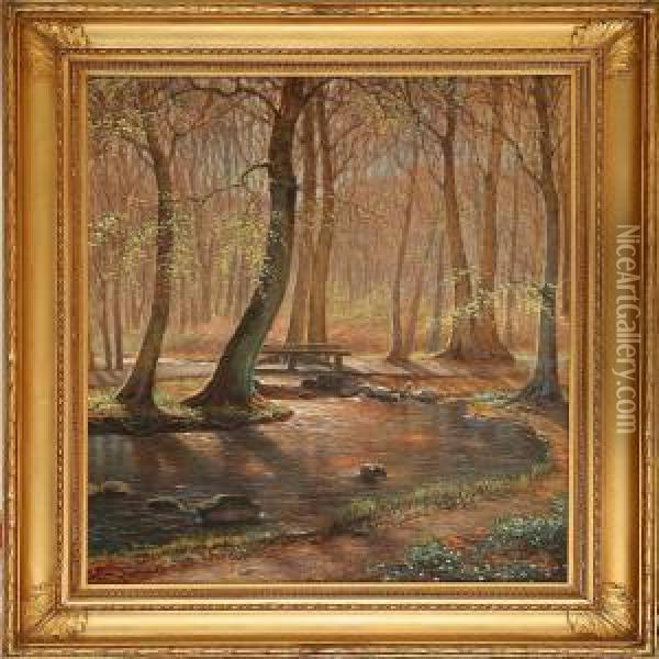 Stream In A Springforest Oil Painting - Peter Busch