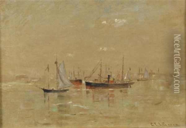 Boats In Harbor Oil Painting - Charles Edwin Lewis Green