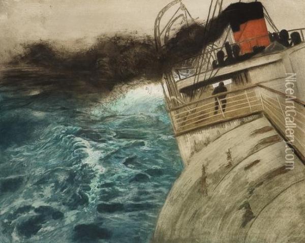 Atlanterhavsdamperen Oil Painting - Fritz Thaulow