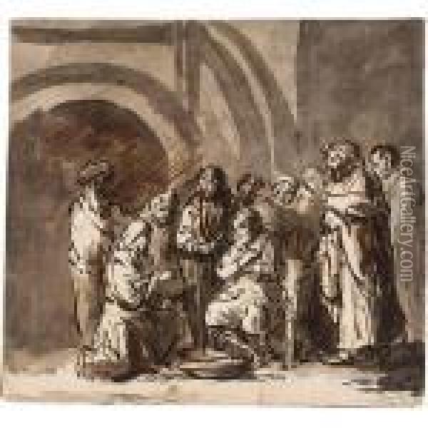The Washing Of The Feet Oil Painting - Rembrandt Van Rijn