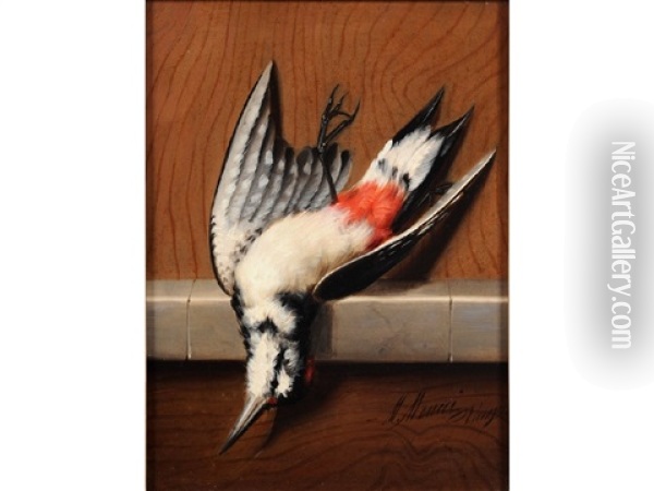 Still Life Of Game Bird On A Stone Ledge (+ 3 Others; 4 Works) Oil Painting - Michelangelo Meucci