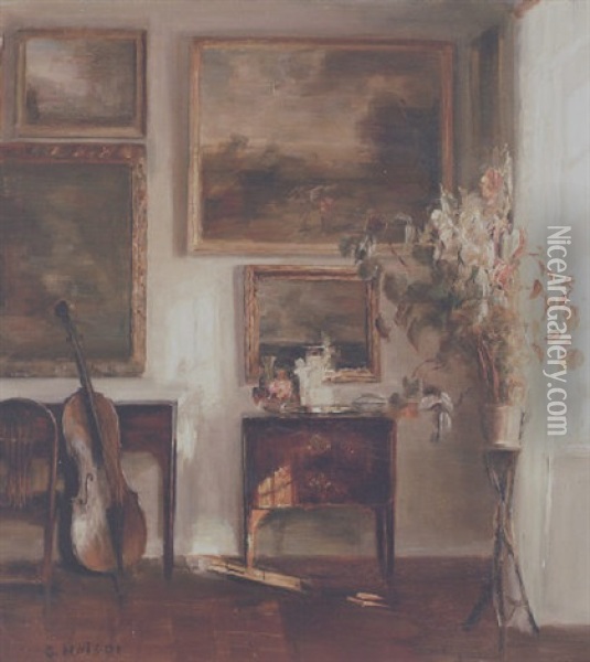 Sollys Gennem De Tynde Hvide Gardiner I Malerens Stue Oil Painting - Carl Vilhelm Holsoe