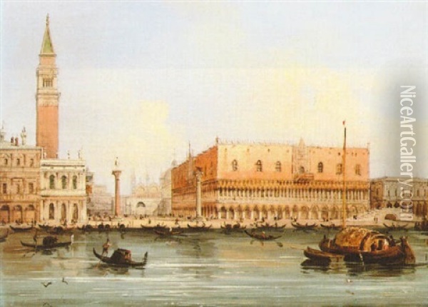 St. Mark's Square And The Doge's Palace From The Bacino Oil Painting - Carlo Grubacs