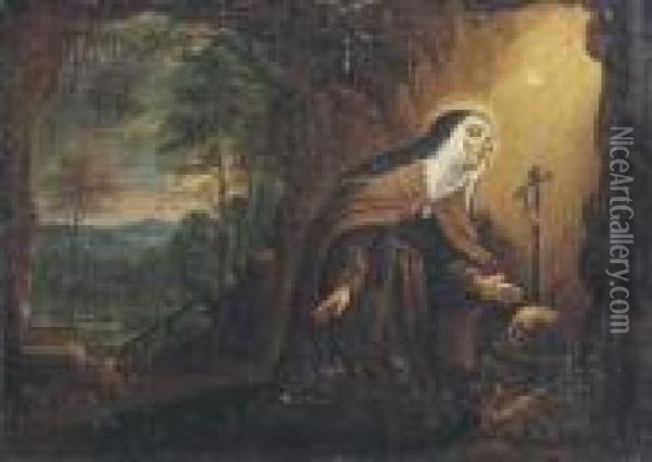 The Penitent Saint Theresa In A Grotto Oil Painting - Pier Francesco Mola