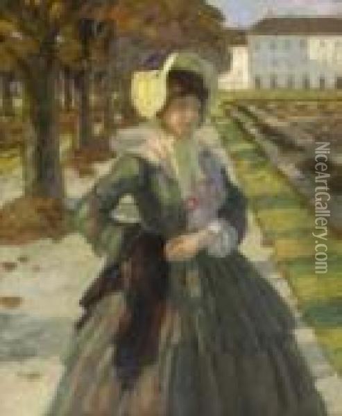 Dame Im Park. 1904. Oil Painting - Leo Putz