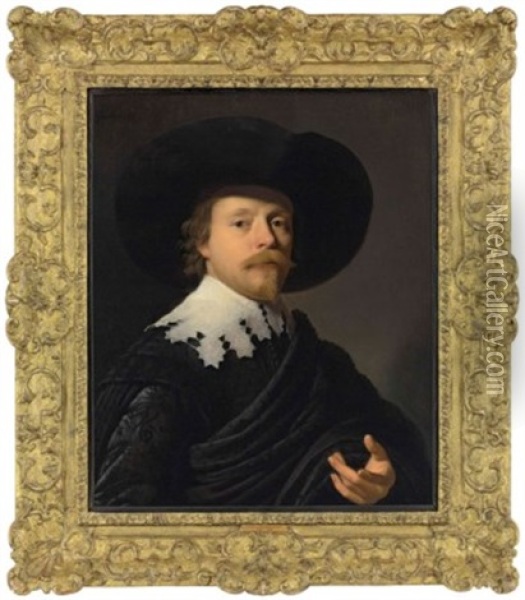 Portrait Of A Gentleman, Bust-length Oil Painting - Gerrit Van Honthorst