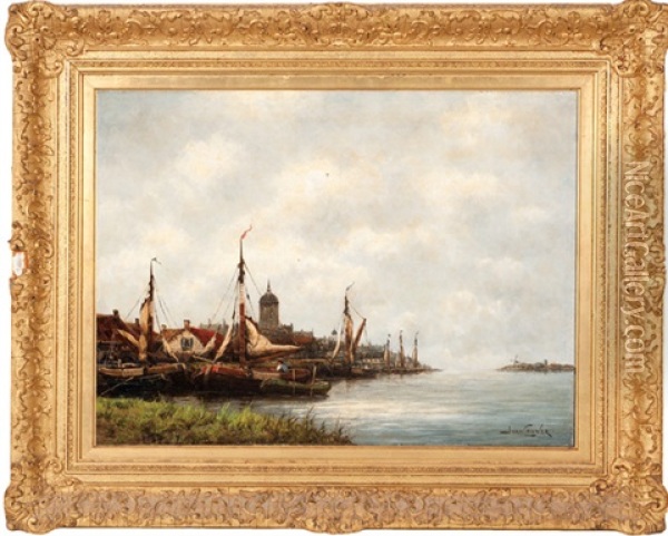 On The Waal Oil Painting - Hermanus Koekkoek the Younger