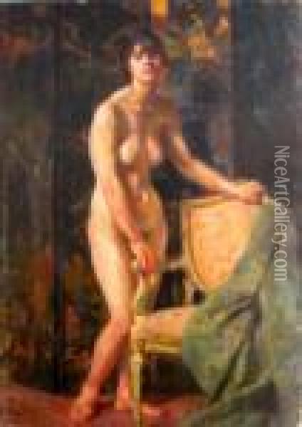 Modella Nuda In Posa Accanto Ad Una Poltrona Oil Painting - Francesco Gioli