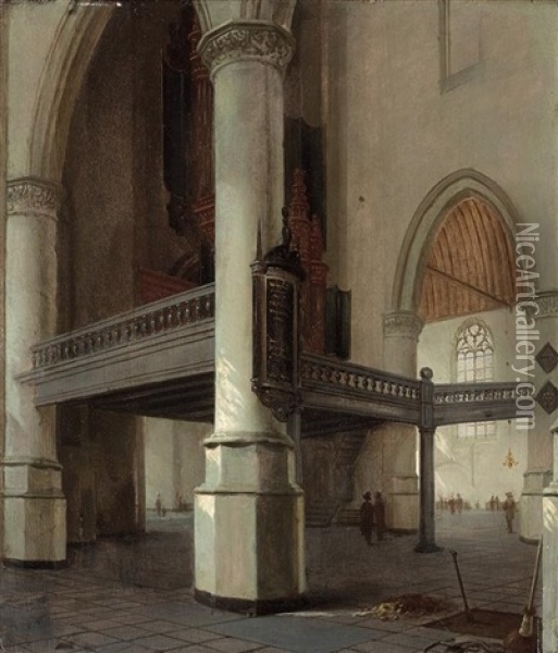 Interieur De La Oude Kerk A Delft Oil Painting - Hendrick Cornelisz van der Vliet
