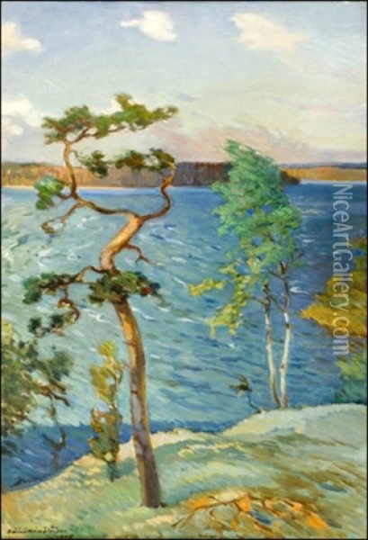 Tuulinen Kesapaiva Oil Painting - Vaeinoe Haemaelaeinen