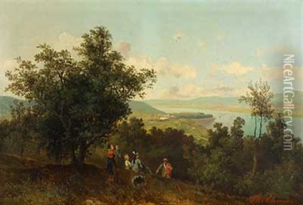 Sommerausflug An Der Donau Oil Painting - Theodore von Ehrmanns