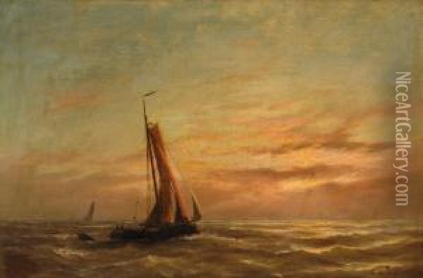 Fishing Boats Atsunset Oil Painting - Rein Miedema