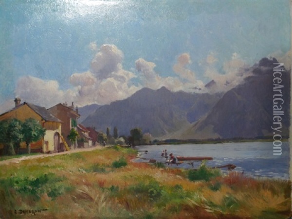 Village Et Lac Oil Painting - Emile Charles Dameron