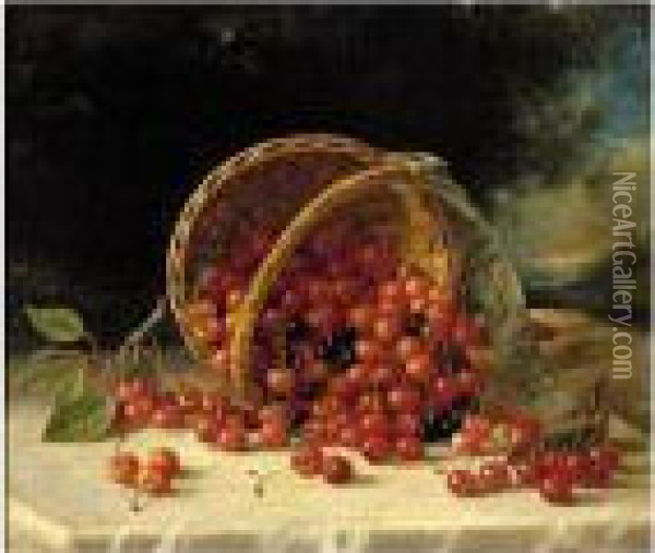 Still Life With Cherries In A Basket Oil Painting - John Defett Francis