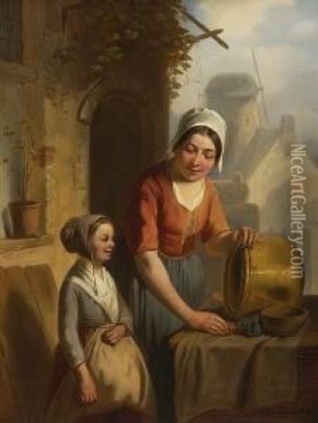 Mutter Und Tochter Oil Painting - Adrien Ferdinand de Braekeleer