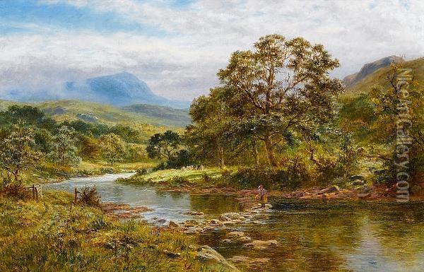 Stepping Stones, North Wales Oil Painting - Robert Gallon
