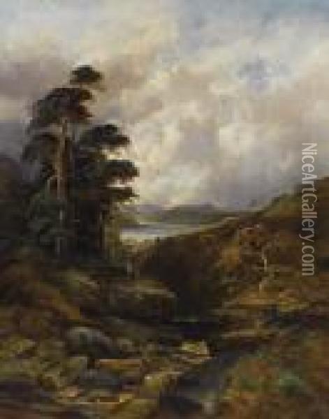 A Rushing Gorge In The Highlands Oil Painting - William Mellor