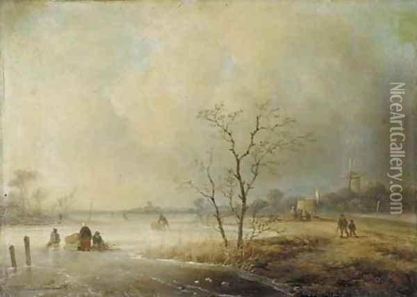 Winter activities on the ice Oil Painting - Johannes Franciscus Hoppenbrouwers