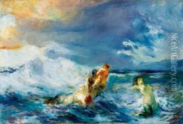 Il Bagno Delle Sirene Oil Painting - Giuseppe Rivaroli