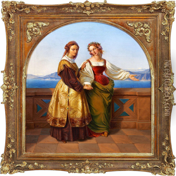 Die Beiden Leonoren Oil Painting - Eduard Julius Fr. Bendemann