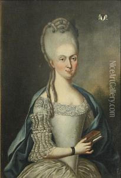A Portrait Of A Lady, Half-length, Holding A Book Oil Painting - Joseph Hickel