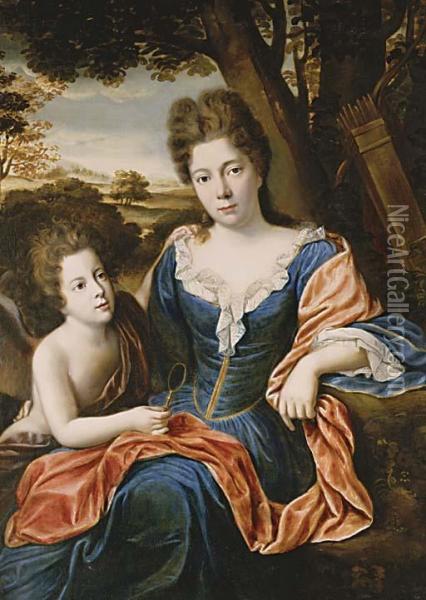 Portrait Of A Lady And Her Child Oil Painting - Claude Chapron