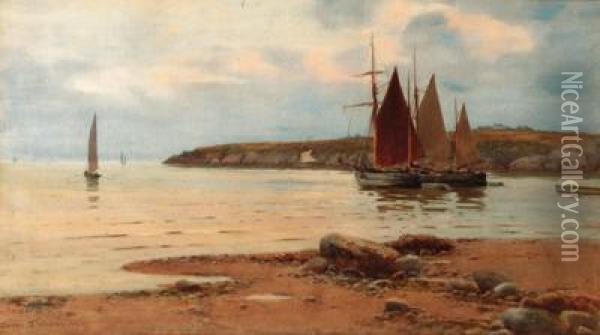Preparing To Sail; And Setting The Lobster Pots Oil Painting - Warren Williams