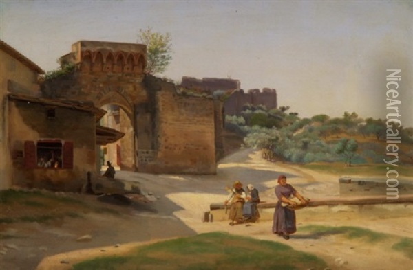 San Giminiano Oil Painting - August Weckesser