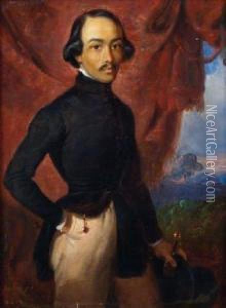 Portrait D'homme Devant Un Paysage Oil Painting - Raden Sjarief B. Saleh