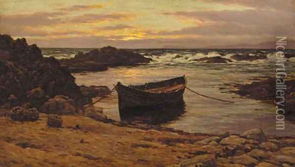 Sunset over the coast Oil Painting - Colin Hunter