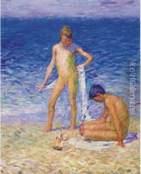 Boys On The Beach, Belle-ile Oil Painting - John Peter Russell