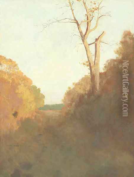 Paysage, Arbre Au Bord D'Un Chemin Oil Painting - Odilon Redon