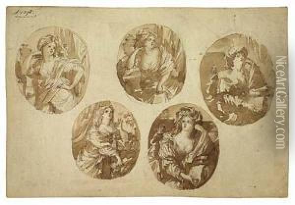 Five Studies For An Oval Composition Of A Half-lengthsibyl Oil Painting - Donato Creti
