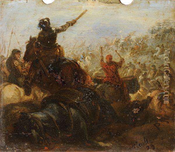 Choc De Cavalerie Oil Painting - Jacques Courtois Le Bourguignon