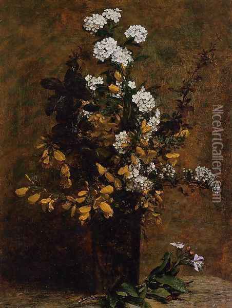 Broom and Other Spring Flowers in a Vase Oil Painting - Ignace Henri Jean Fantin-Latour