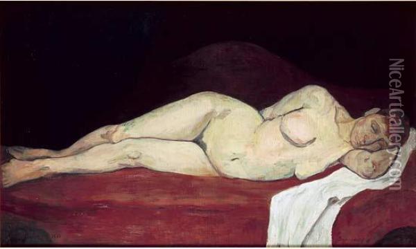 Femme Couchee Sur Un Divan, 1887. Oil Painting - Emile Bernard