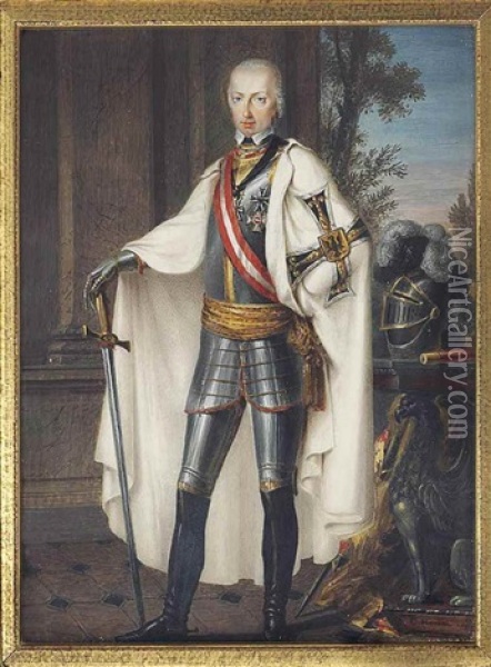 Archduke Charles Of Austria, Duke Of Teschen (1771-1847) As Grand Master Of The Order Of The Teutonic Knights, Full-length, In Armour, Wearing The Robes And Insignia Of The Order Of The Teutonic Knights And The Breast-star Of The Imperial Austrian Order O Oil Painting - Carl Hummel