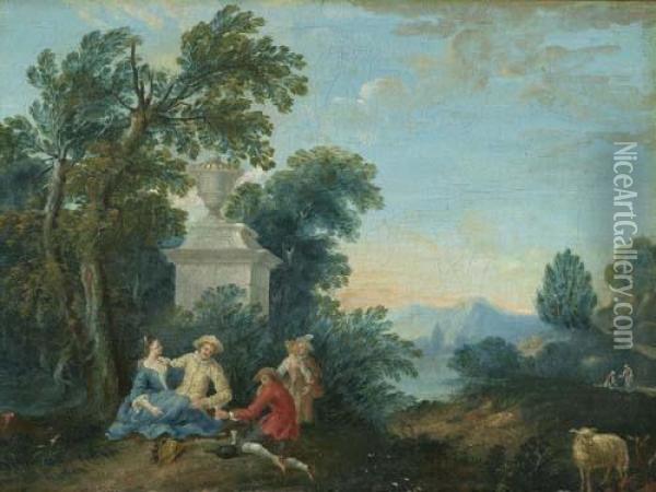 Galante Figuren In Einer Landschaft. Oil Painting - Jean-Honore Fragonard