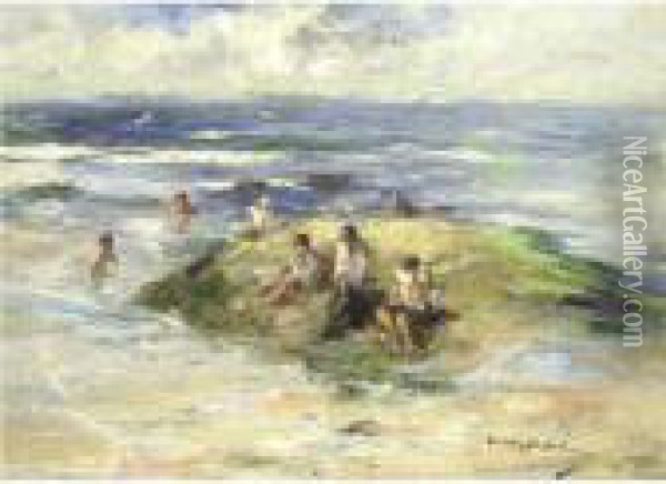 Boys Bathing, Machrihanish Oil Painting - Robert Gemmell Hutchison