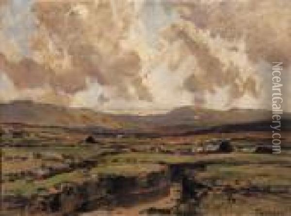 Rha Rua Cutting The Turf, 
Donegal Signed Lower Right Oil On Panel 38 By 51cm., 15 By 20in Oil Painting - James Humbert Craig