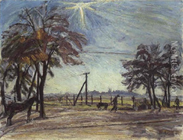Landschaft Mit Strasse Oil Painting - Waldemar Roesler