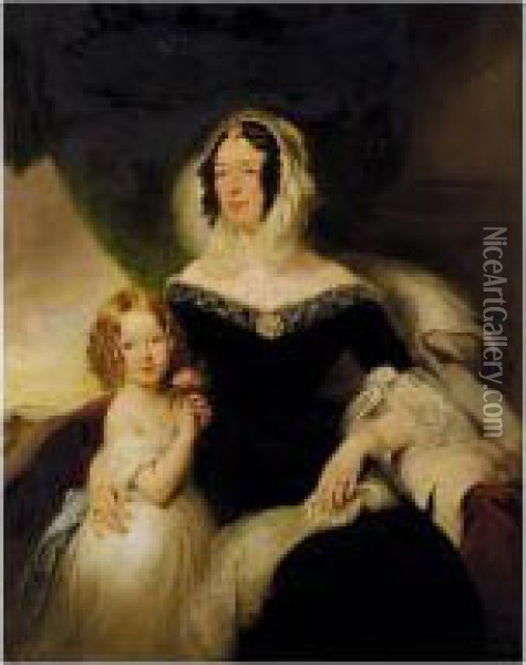 Portrait Of Mrs Hilton Nee Aynsworth With Her Daughter, Lydia Ellen Oil Painting - Margaret Sarah Carpenter