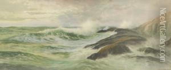 Rocky Coastal Scene Oil Painting - George Howell Gay