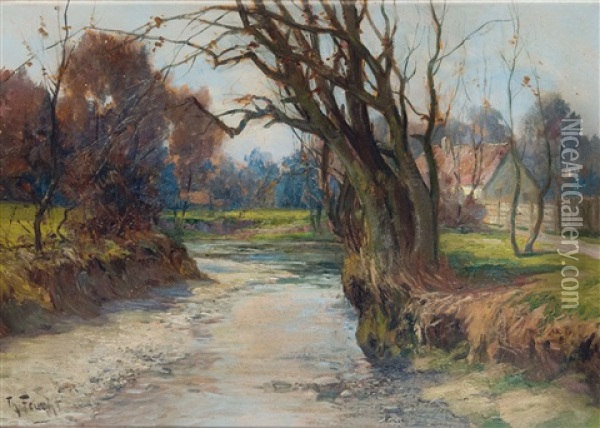 Flusslandschaft Oil Painting - Theodor Feucht